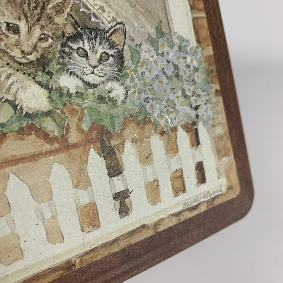Vintage Tabby Kittens Cats in Flower Pots Picket Fence Collectible Tin 6"x7.5" - Picture 4 of 16